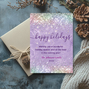 Chic lilac glitter Christmas new year greeting Card