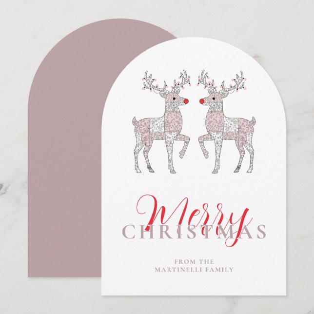 Chic Lilac Patchwork Reindeer Christmas TMF26 Holiday Card (Front/Back)