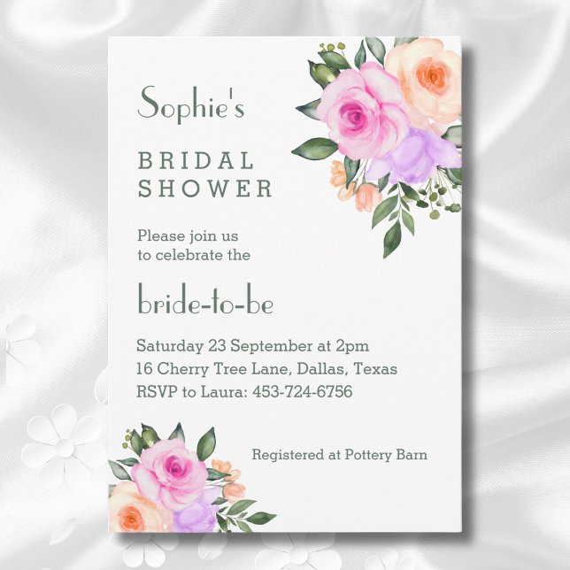 Chic Lilac Pink Roses Bright Floral Bridal Shower Invitation (Creator Uploaded)