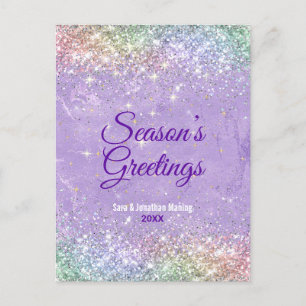 Chic lilac purple faux glitter Christmas new year Postcard