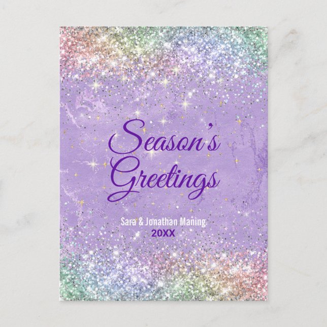 Chic lilac purple faux glitter Christmas new year Postcard (Front)