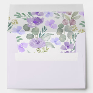 Chic Lilac & Purple Floral Watercolor Wedding Envelope
