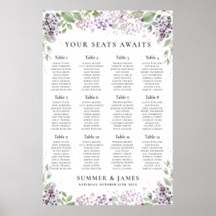 Chic Lilac Purple Floral Wedding Seating Chart
