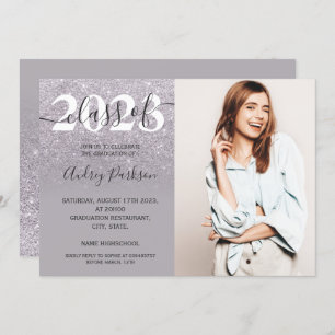 Chic lilac purple glitter ombre photo graduation invitation