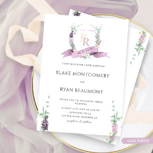 Chic Lilac Purple Pastel Floral Monogram Wedding Invitation