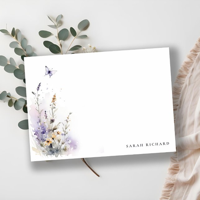 Chic Lilac Purple Wildflower Butterfly Watercolor Card (Creator Uploaded)