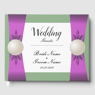 Chic Lilac & Sage Pearl Ribbon Wedding Guest Book