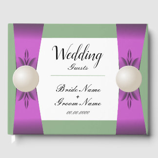 Chic Lilac & Sage Pearl Ribbon Wedding Guest Book