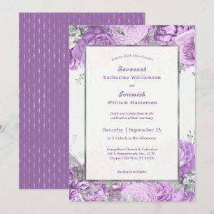 Chic Lilac Silver Floral Customisable Wedding Invitation