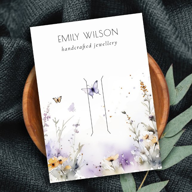 Chic Lilac Wildflower Butterfly Hairpin Display Business Card (Creator Uploaded)