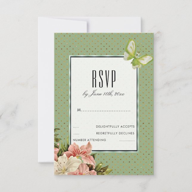Chic Lilies & Gem Butterfly RSVP Card (Front)