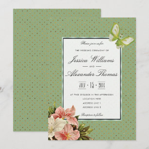 Chic Lilies & Gem Butterfly Wedding Ceremony Invitation