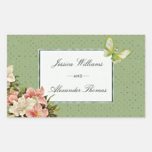 Chic Lilies & Gem Butterfly Wedding Rectangular Sticker