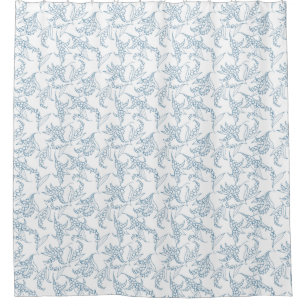 Chic Lily-of-the-Valley Floral Motif Blue on White Shower Curtain