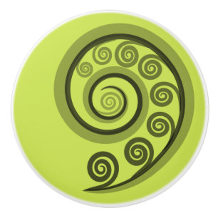 Chic Lime-Green Curly Swirls Ceramic Knob