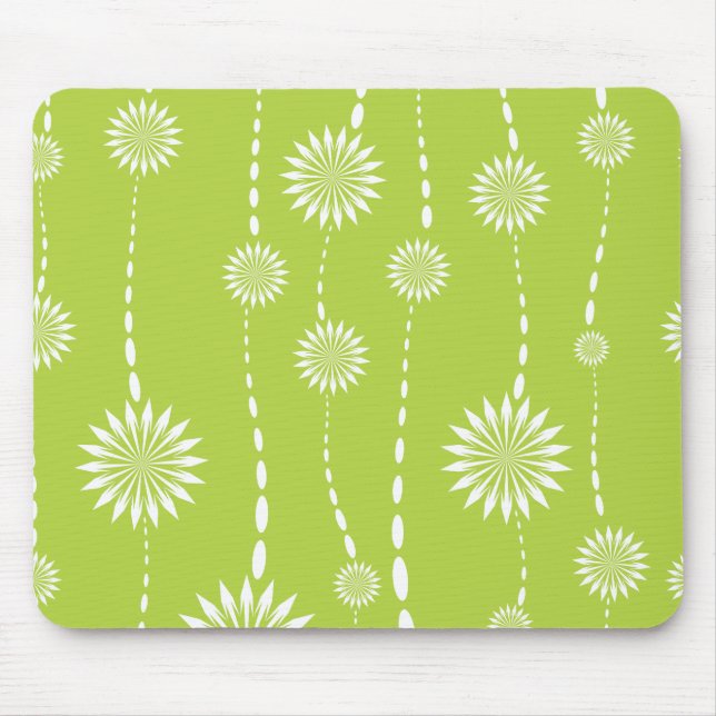 Chic Lime Green Floral Computer Mouse Mouse Mat (Front)