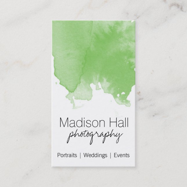 Chic Lime Green Watercolor Business Card (Front)