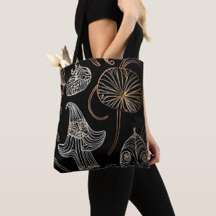 Chic line art black background woodland fall tote bag