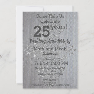 Chic Linen and Silver Anniversary Invitation