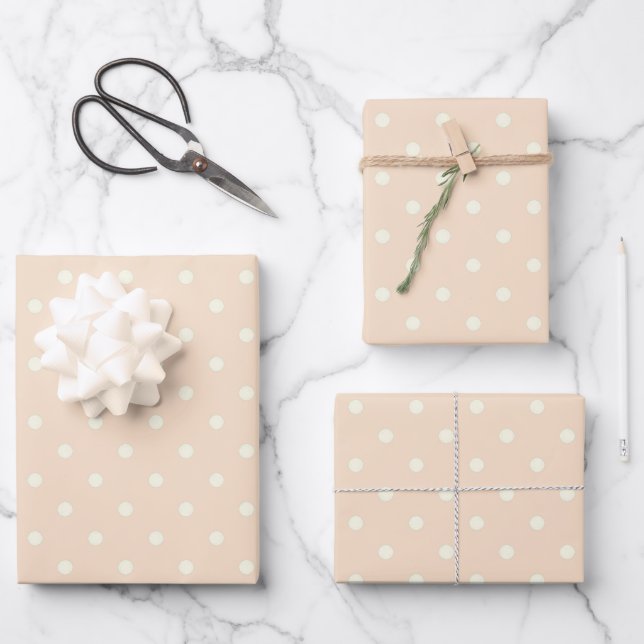Chic Linen Pale Light Pink White Polka Dot Pattern Wrapping Paper Sheet (Front)