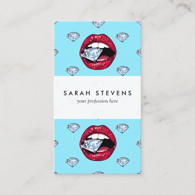 Chic Lips Diamond Girly Business Card (Front)