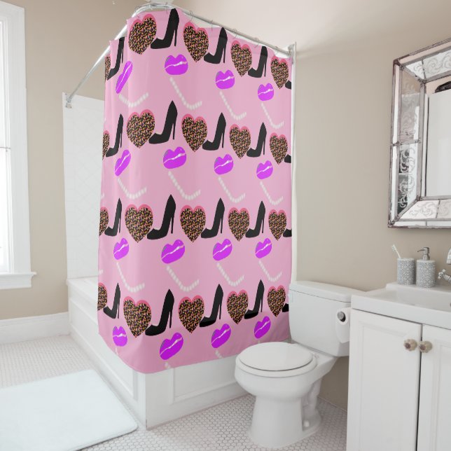 Chic Lips Heels Pearls Shower Curtain (In Situ)