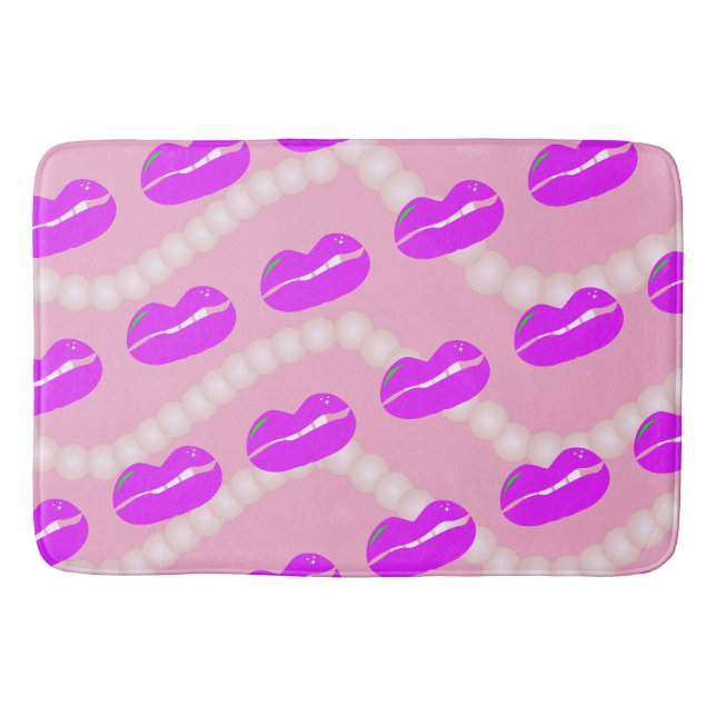 Chic Lips Pearls Pink Bath Mat (Front)