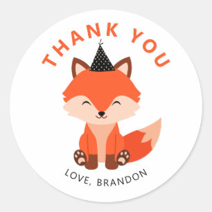 Chic Little Baby Fox Party Hat Birthday Favor Classic Round Sticker