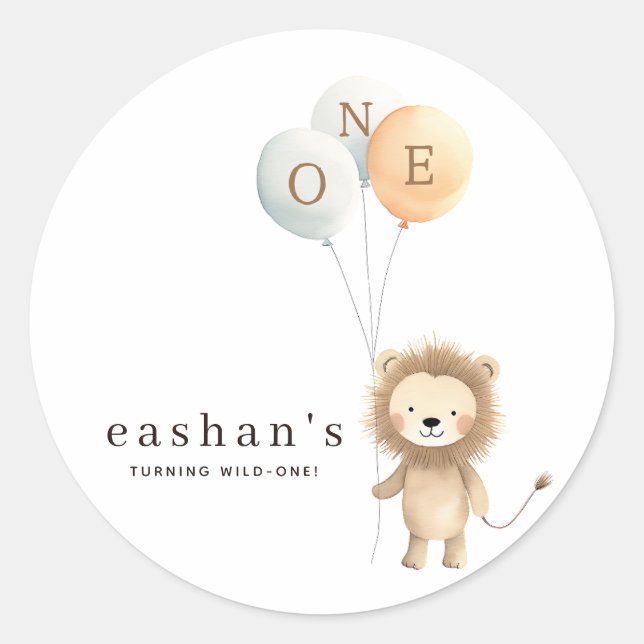 Chic Little Cute Lion 1st Birthday Party Classic Round Sticker (Front)