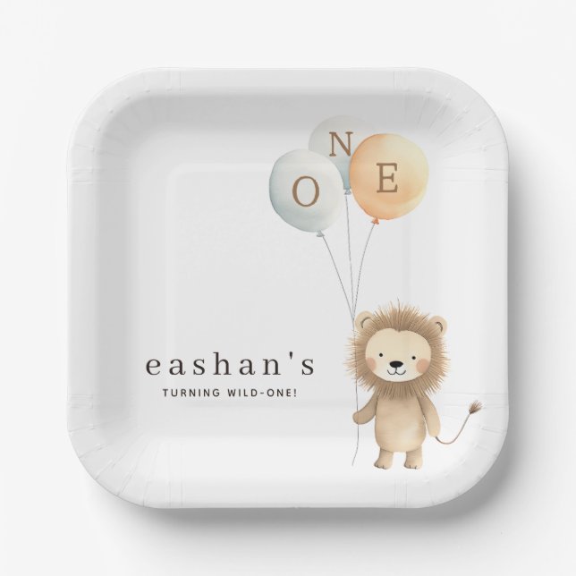 Chic Little Cute Lion 1st Birthday Party Paper Plate (Front)