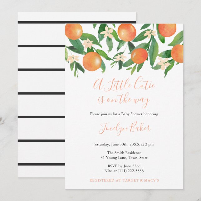 Chic Little Cutie Gender Neutral Baby Shower Party Invitation (Front/Back)