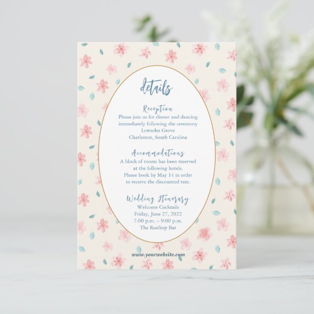 Chic Little Pink Floral Detail Enclosure Card (Standing Front)