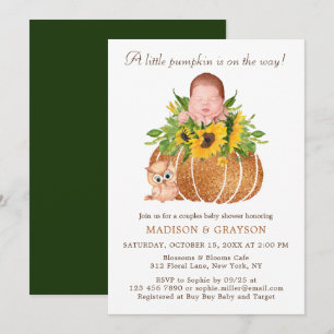 Chic Little Pumpkin Couples Baby Shower Invitation