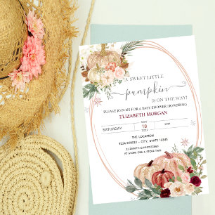 Chic Little Pumpkin Frame Flowers Baby Shower Invitation