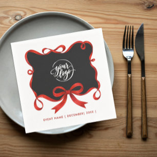 Chic Logo Christmas Black Red Ribbon Bow Script Napkin