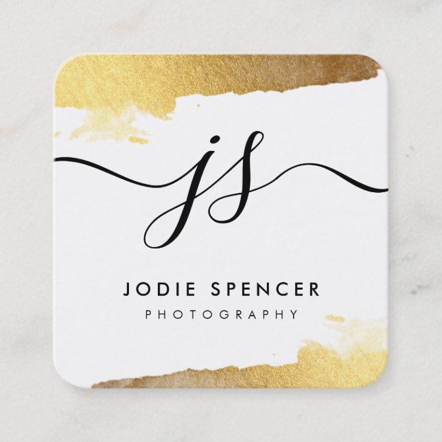 CHIC LOGO elegant pretty glamourous gold ink mark Square Business Card (Front)