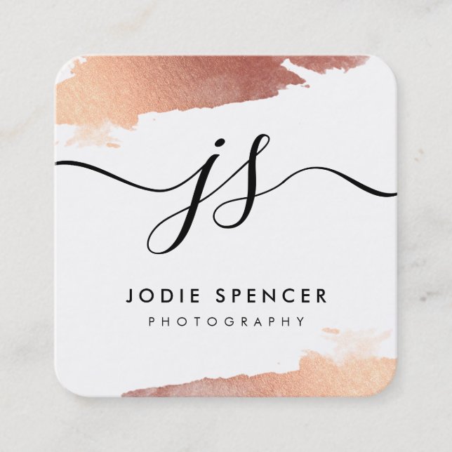 CHIC LOGO elegant pretty glamourous rose gold ink Square Business Card (Front)