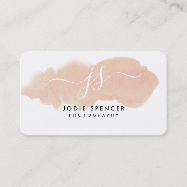 CHIC LOGO elegant pretty initial blush watercolor Business Card (Front)
