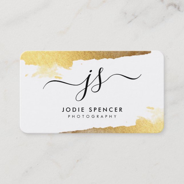 CHIC LOGO luxury pretty initial gold brushed ink Business Card (Front)