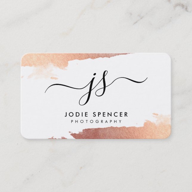 CHIC LOGO luxury pretty initial rose gold ink Business Card (Front)