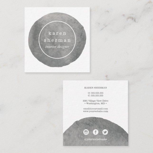 Chic logo professional trendy grey social media square business card (Front/Back)