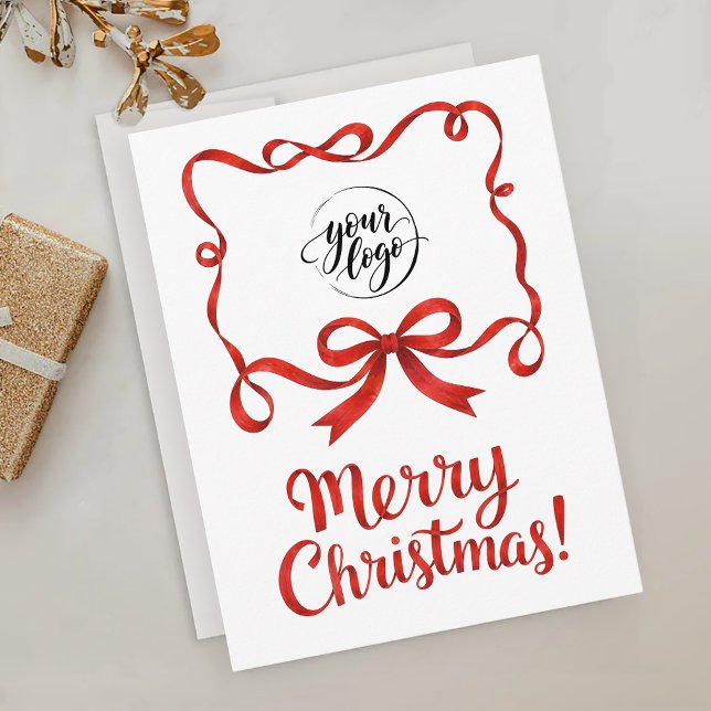 Chic Logo Red Christmas Company Ribbon Script Postcard (Creator Uploaded)