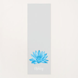 chic lotus baby blue personalized script yoga mat