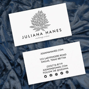 Chic Lotus Flower Minimalist Social Media Icons Business Card