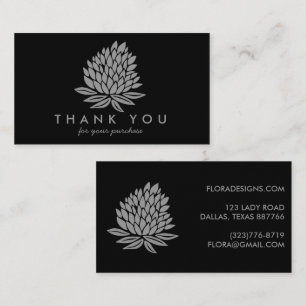 Chic Lotus Flowers Black Grey Order Thank You Business Card