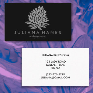 Chic Lotus Flowers Minimalist Gray Black Business Card