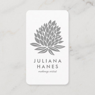 Chic Lotus Flowers Minimalist Grey & White Business Card