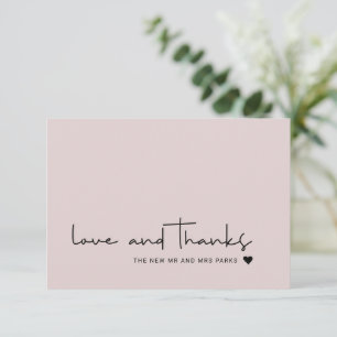 Chic Love and Thanks Casual Script Blush Pink Thank You Card