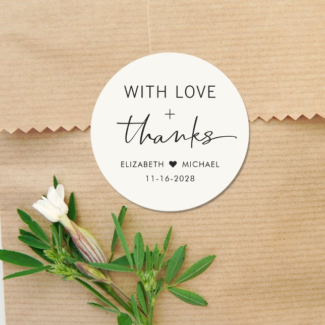 Chic Love And Thanks Cream Wedding Classic Round Sticker (Creator Uploaded)