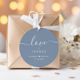 Chic Love And Thanks Dusty Blue Wedding Favour Tags